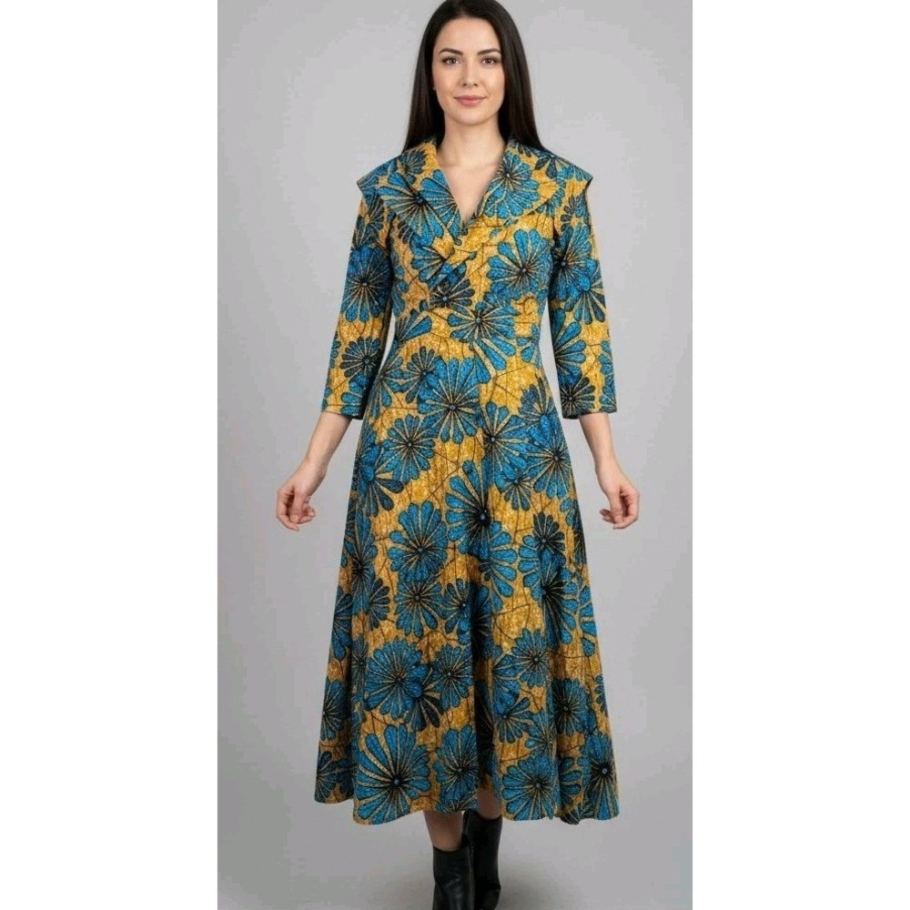 Women's Floral Wrap Maxi Dress Colorful Lagenlook Prairie Boho Cottagecore Sz S